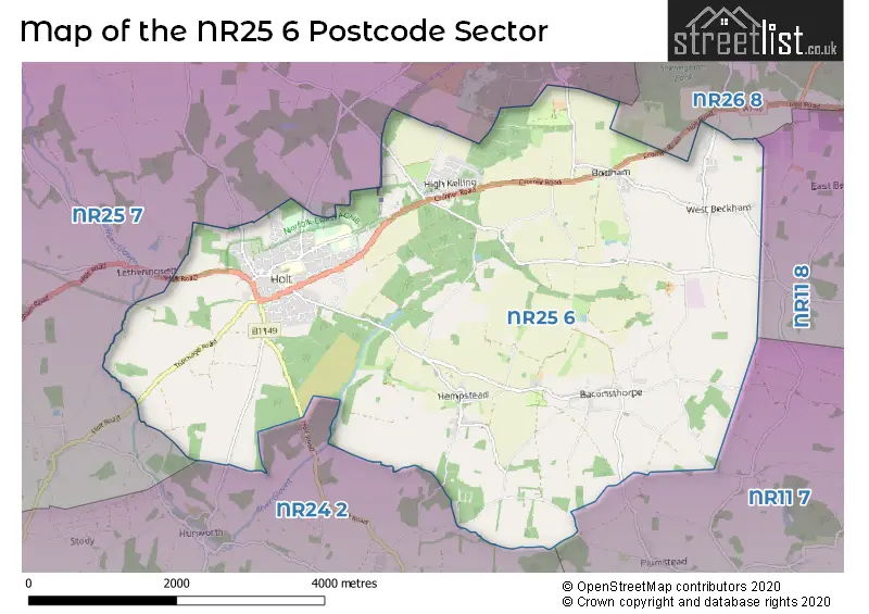 Map of the NR25 6 and surrounding postcode sector