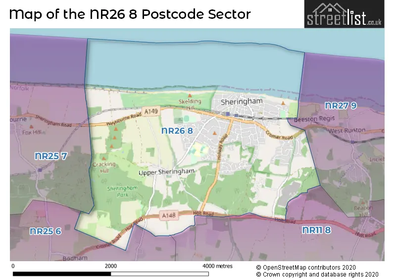 Map of the NR26 8 and surrounding postcode sector