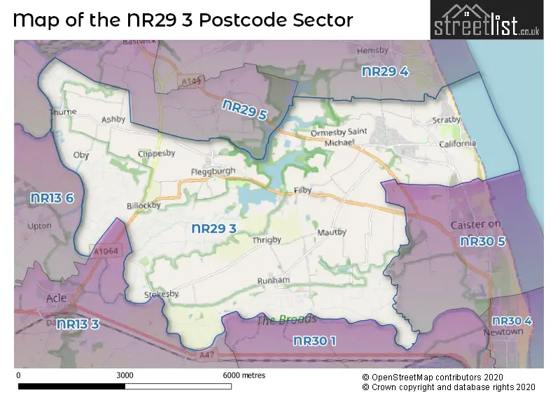 Map of the NR29 3 and surrounding postcode sector