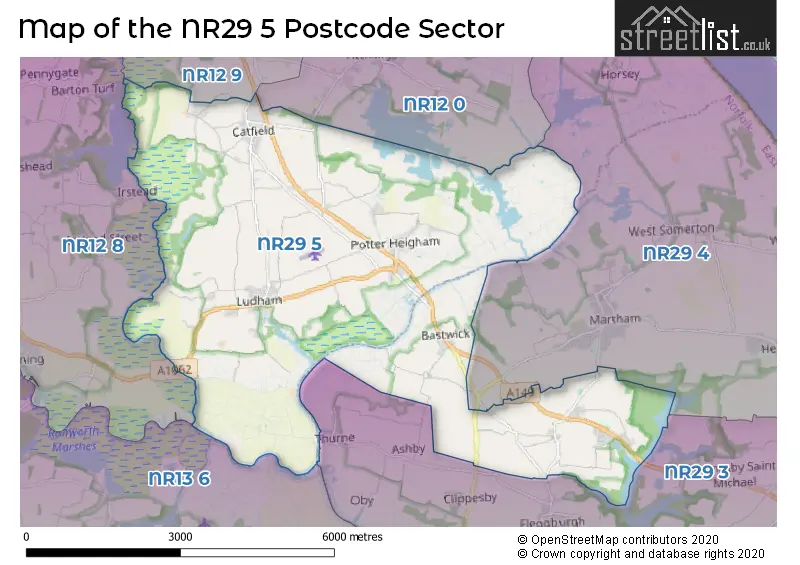 Map of the NR29 5 and surrounding postcode sector