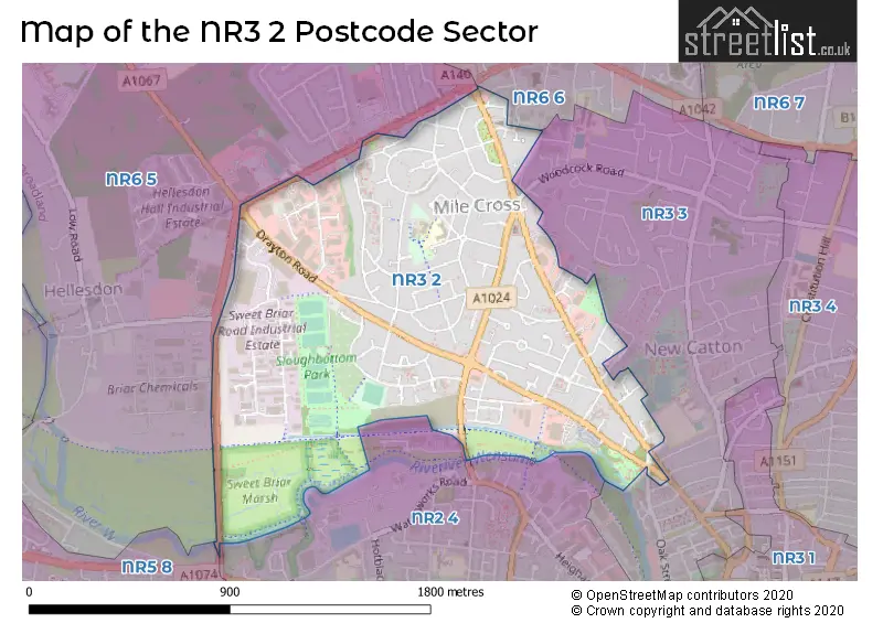 Map of the NR3 2 and surrounding postcode sector