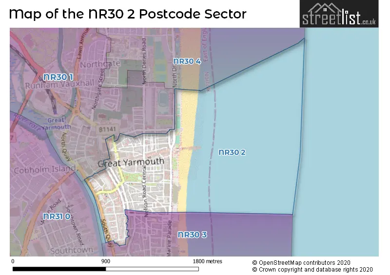 Map of the NR30 2 and surrounding postcode sector