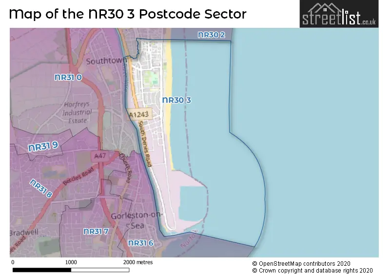 Map of the NR30 3 and surrounding postcode sector