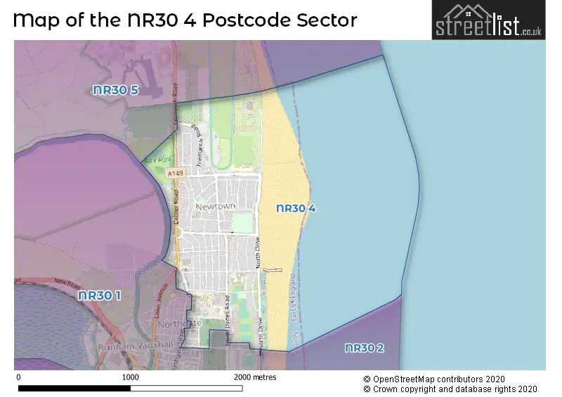Map of the NR30 4 and surrounding postcode sector