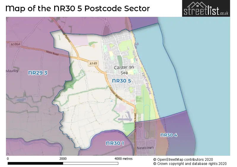 Map of the NR30 5 and surrounding postcode sector