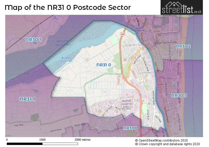 Map of the NR31 0 and surrounding postcode sector