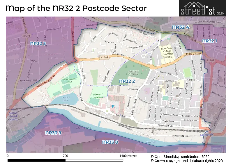 Map of the NR32 2 and surrounding postcode sector