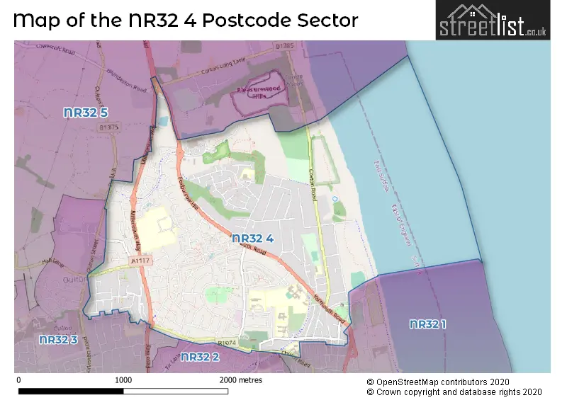 Map of the NR32 4 and surrounding postcode sector
