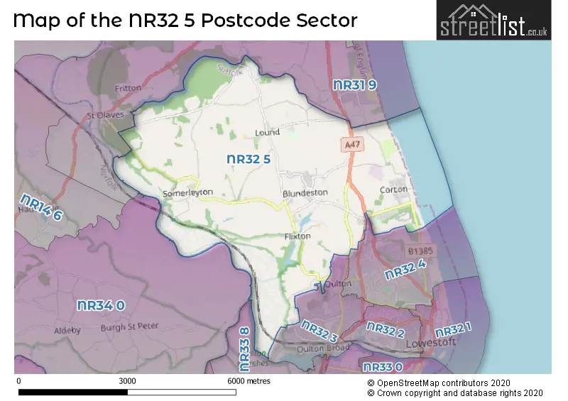 Map of the NR32 5 and surrounding postcode sector