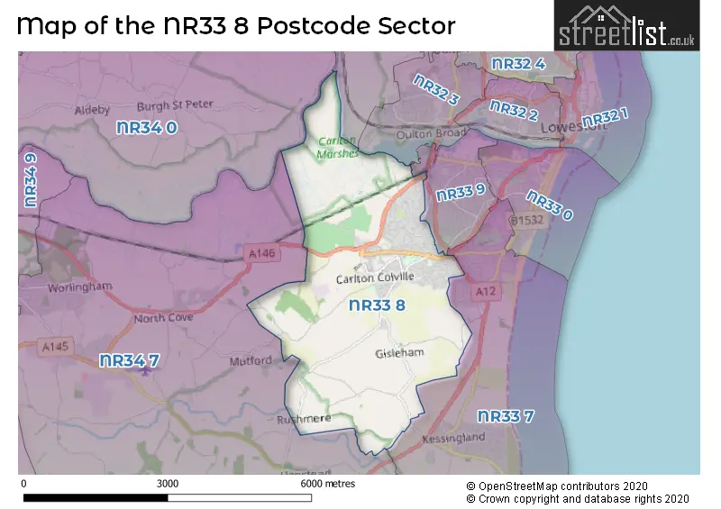 Map of the NR33 8 and surrounding postcode sector