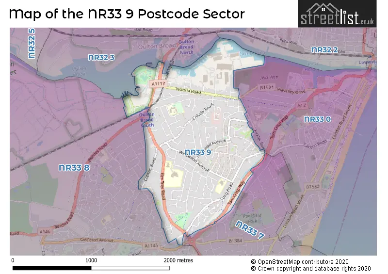 Map of the NR33 9 and surrounding postcode sector