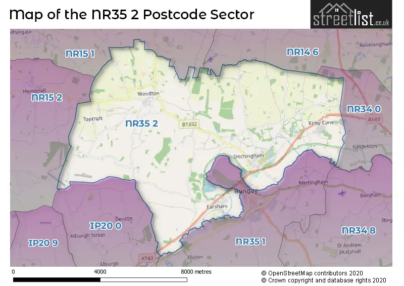 Map of the NR35 2 and surrounding postcode sector