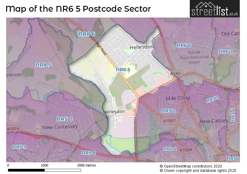 Map of the NR6 5 and surrounding postcode sector