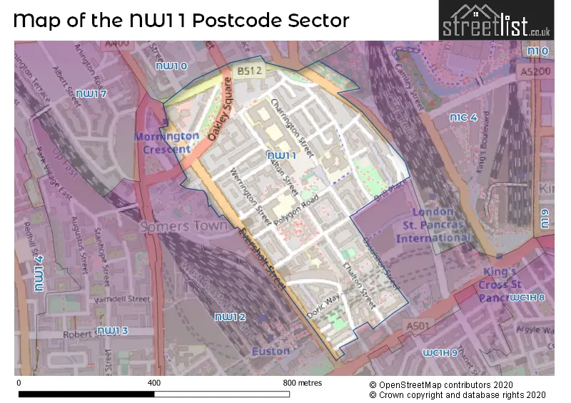 Map of the NW1 1 and surrounding postcode sector