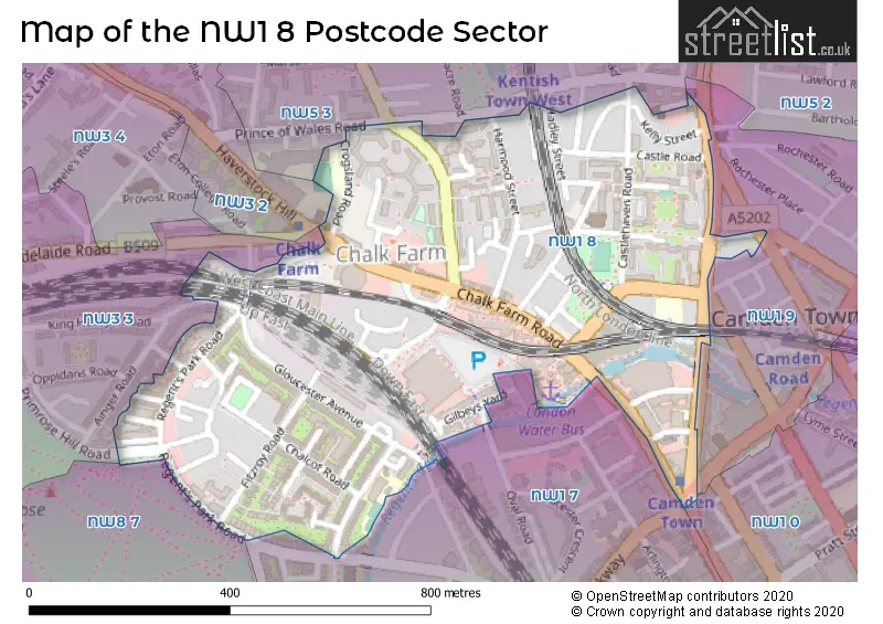 Map of the NW1 8 and surrounding postcode sector