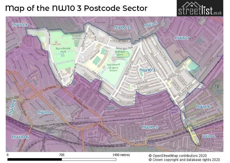 Map of the NW10 3 and surrounding postcode sector
