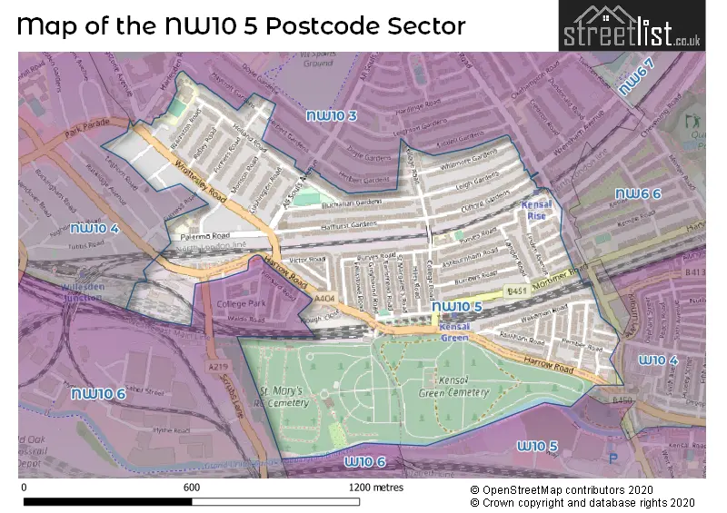 Map of the NW10 5 and surrounding postcode sector