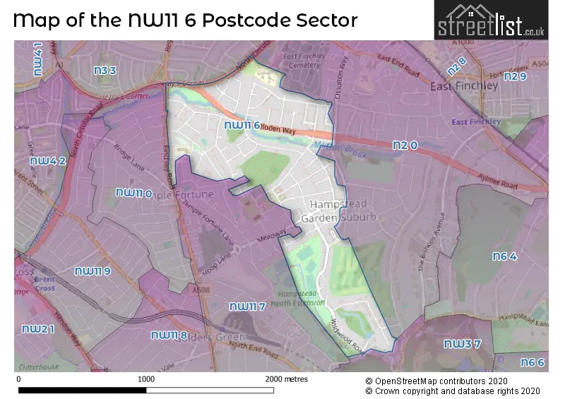 Map of the NW11 6 and surrounding postcode sector