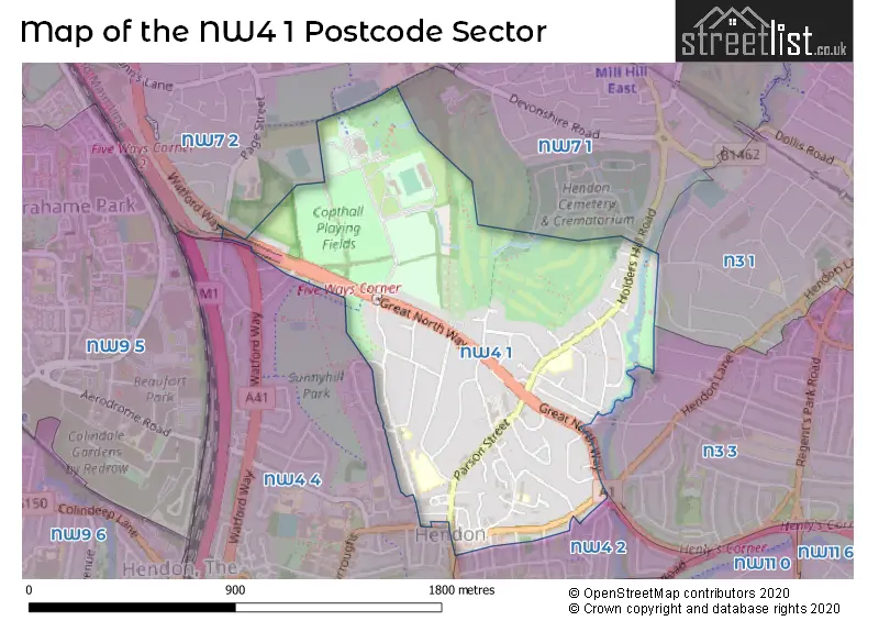Map of the NW4 1 and surrounding postcode sector