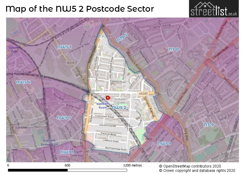 Map of the NW5 2 and surrounding postcode sector