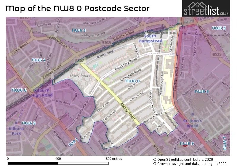 Map of the NW8 0 and surrounding postcode sector