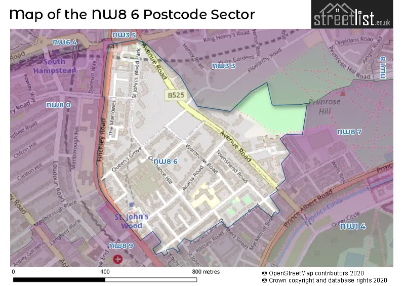Map of the NW8 6 and surrounding postcode sector