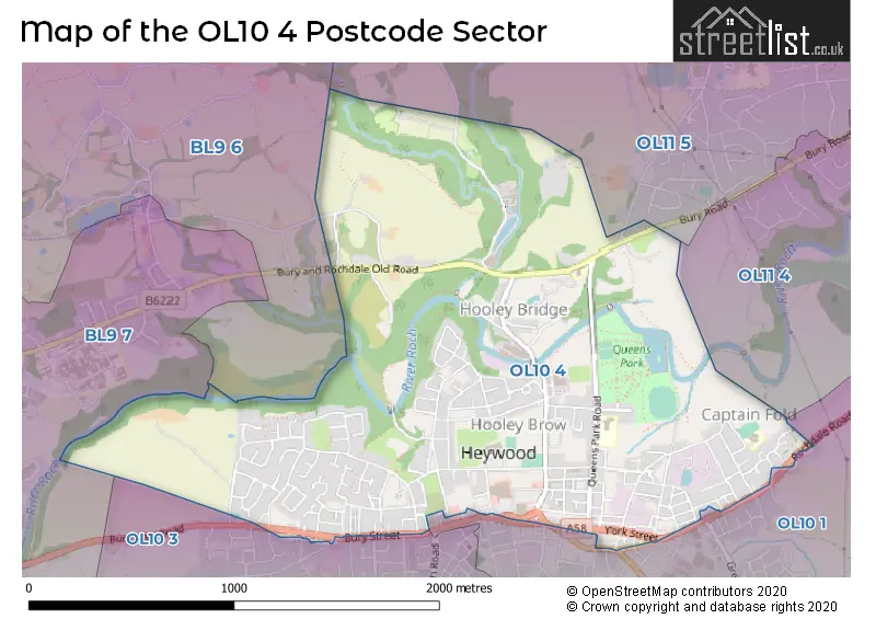 Map of the OL10 4 and surrounding postcode sector
