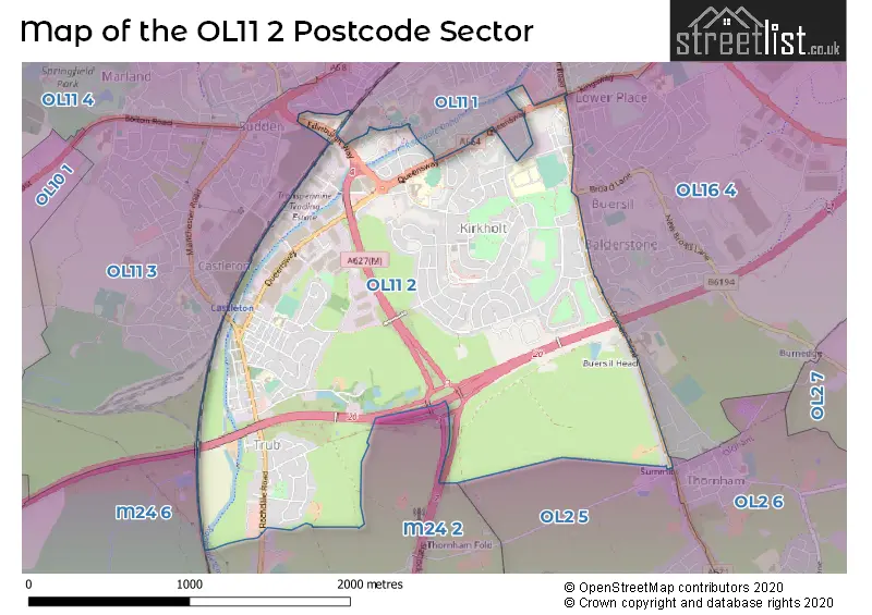 Map of the OL11 2 and surrounding postcode sector