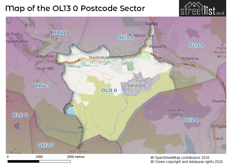 Map of the OL13 0 and surrounding postcode sector