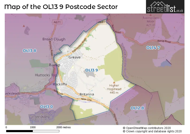 Map of the OL13 9 and surrounding postcode sector