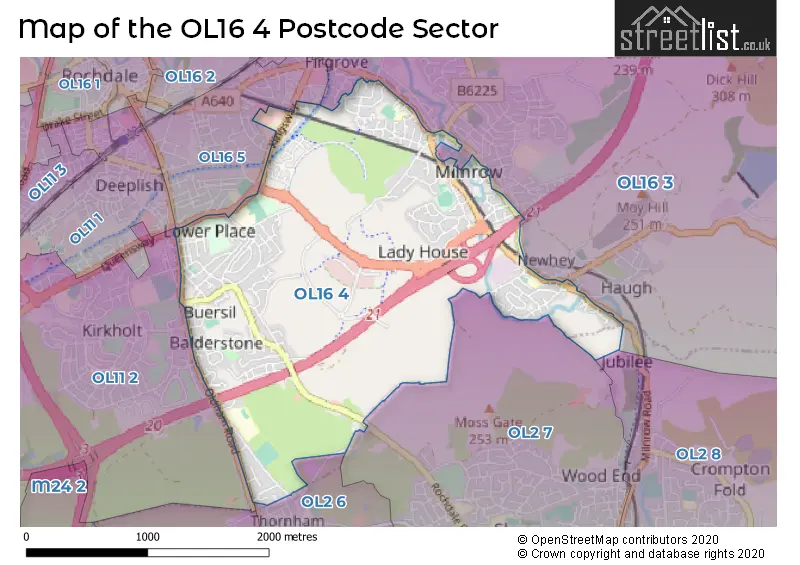 Map of the OL16 4 and surrounding postcode sector