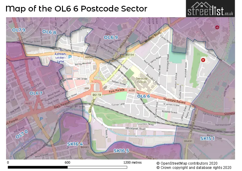 Map of the OL6 6 and surrounding postcode sector