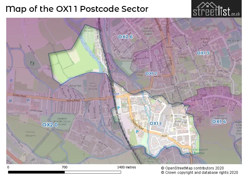 Map of the OX1 1 and surrounding postcode sector