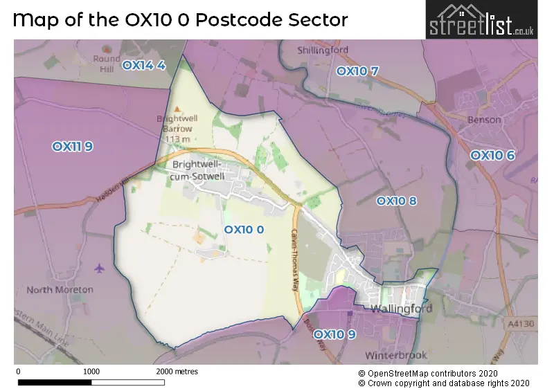 Map of the OX10 0 and surrounding postcode sector