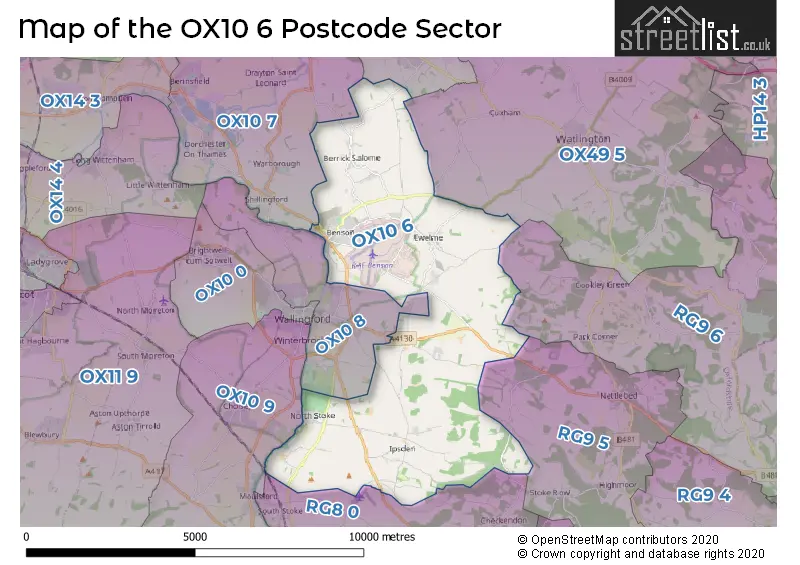 Map of the OX10 6 and surrounding postcode sector
