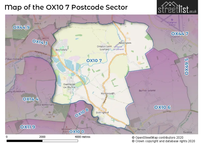 Map of the OX10 7 and surrounding postcode sector