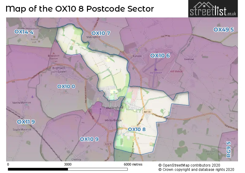 Map of the OX10 8 and surrounding postcode sector