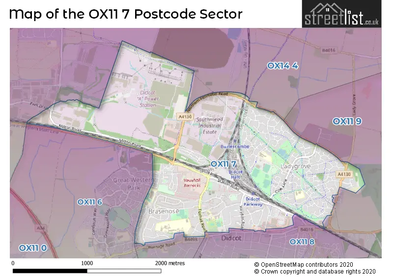 Map of the OX11 7 and surrounding postcode sector