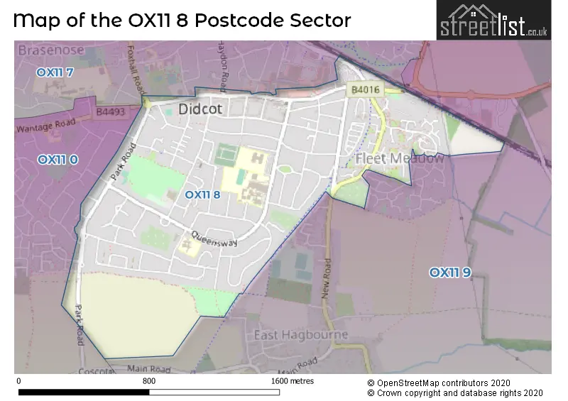 Map of the OX11 8 and surrounding postcode sector