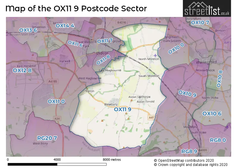 Map of the OX11 9 and surrounding postcode sector