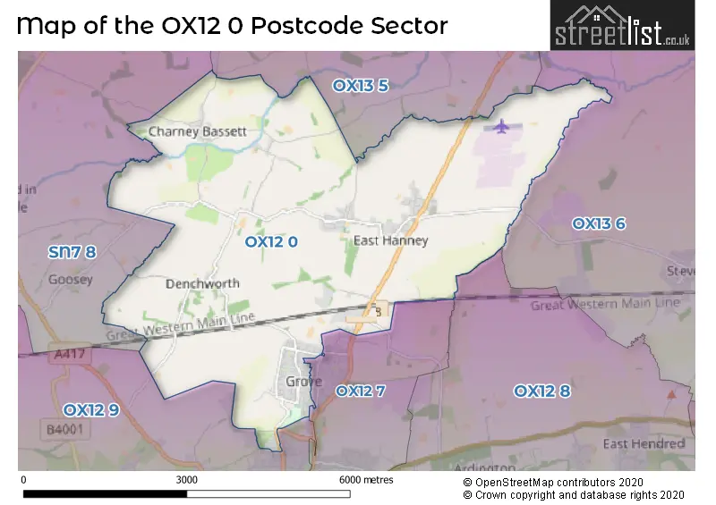 Map of the OX12 0 and surrounding postcode sector