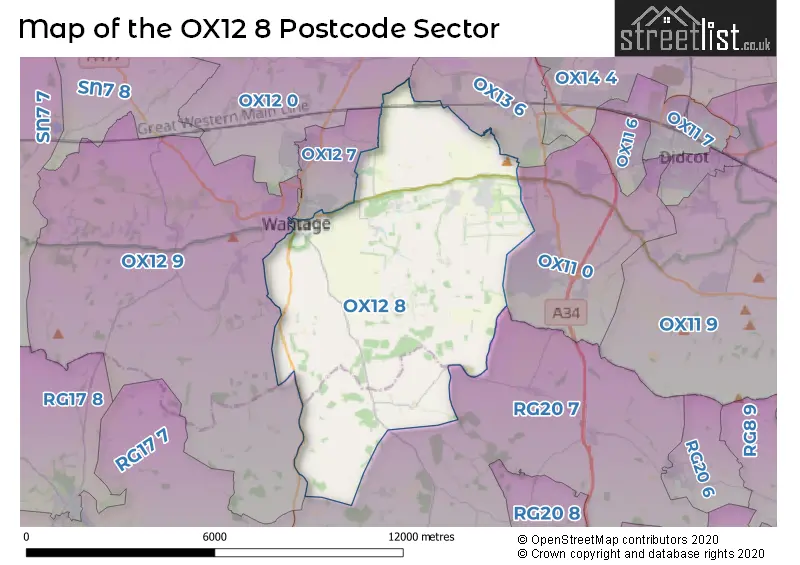 Map of the OX12 8 and surrounding postcode sector