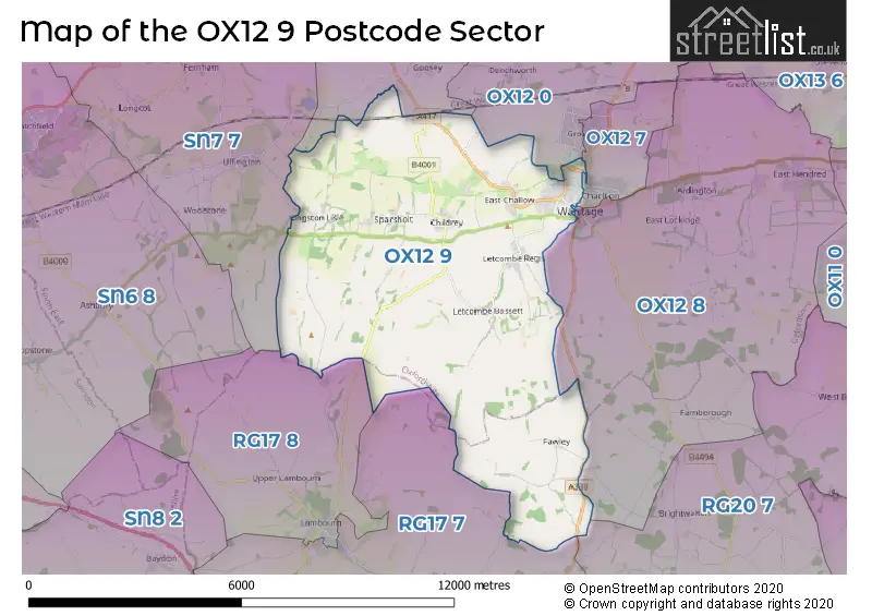 Map of the OX12 9 and surrounding postcode sector