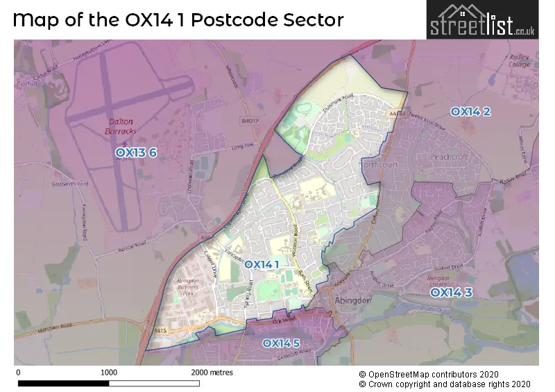 Map of the OX14 1 and surrounding postcode sector
