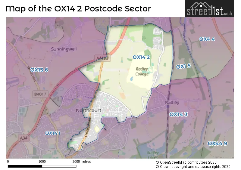 Map of the OX14 2 and surrounding postcode sector