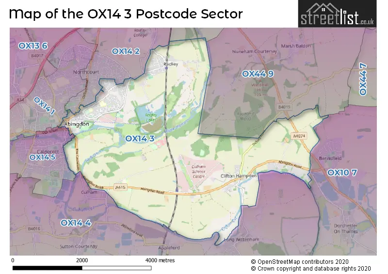 Map of the OX14 3 and surrounding postcode sector