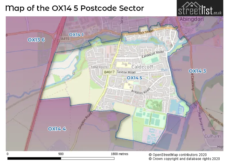 Map of the OX14 5 and surrounding postcode sector