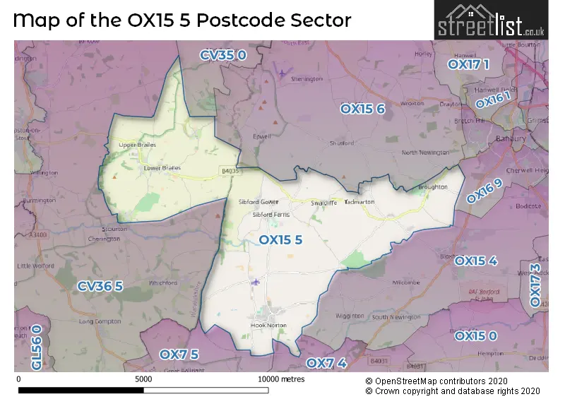 Map of the OX15 5 and surrounding postcode sector