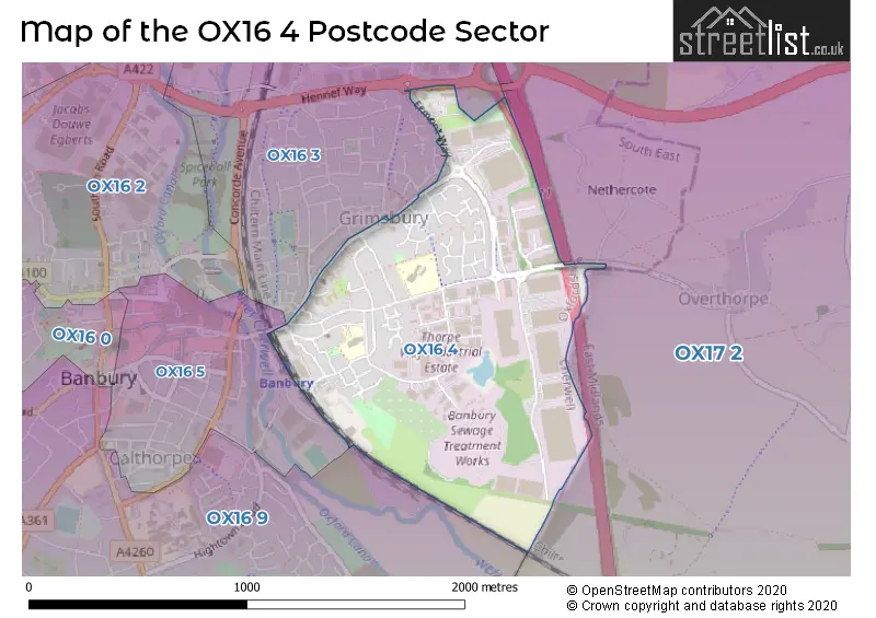 Map of the OX16 4 and surrounding postcode sector