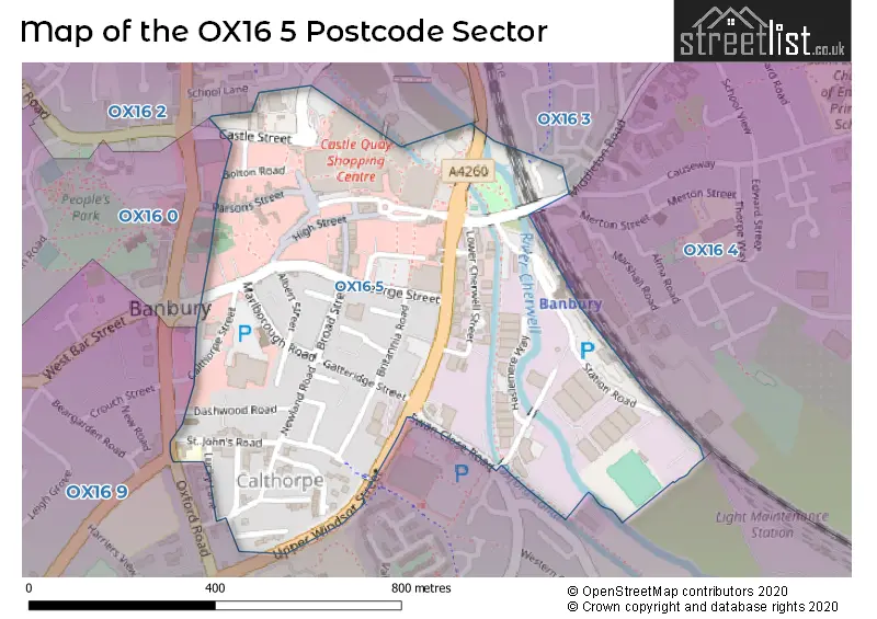 Map of the OX16 5 and surrounding postcode sector